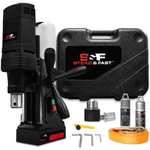 S&F STEAD & FAST Mag Drill Press Kit, 1100W Portable Magnetic Drill, 700 rpm No Load Speed, Max Depth of Cut 2", Max Boring Diameter 1-9/ 16", Carrying Case