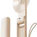 Aecooly Slim Portable Fan, Thin Handheld Fan, USB Rechargeable Mini Personal [24H Max Cooling Time], Battery Powered Small Foldable Pocket for Travel, Summer, Gifts for Women, Girls -Beige