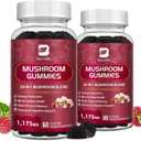 2 PACK Mushroom Gummies, 20 in 1 Lions Mane Mushroom Complex Supplement with Reishi, Chaga, Cordyceps & More for Adult, Support for Brain, Focus & Cognitive Health, Vegan, Raspberry Flavor, 120ct, Best By 02/2027