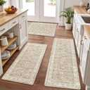 Pauwer Anti Fatigue Kitchen Floor Mats Set of 3, PVC Foam Padded Kitchen Rugs, Non Slip Cushioned Comfort Standing Mat, Waterproof Sink Rug for Small Kitchen Area, Laundry Room, Light Brown (17.3''x28''+17.3''x36''+17.3''x48'')