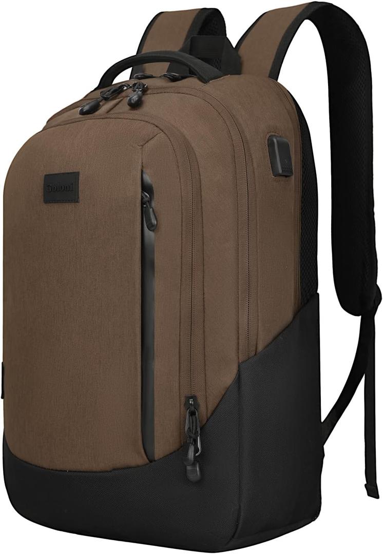 Goloni Multi-functional Travel Backpack, Large Capacity for Men Women Waterproof Business Work Bag, College Laptop Backpack with USB Charging Port, Suitable for 17-inch Computers (Brown1)