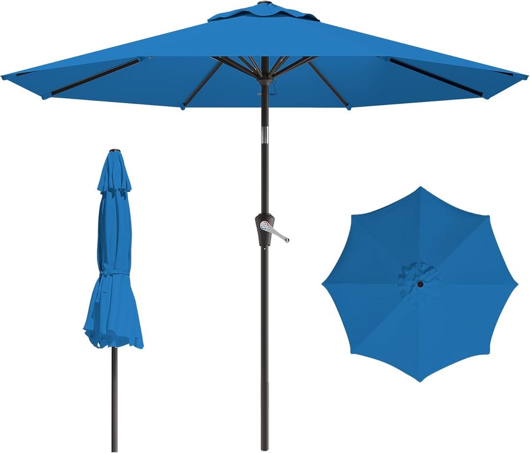 9 FT Patio Umbrella for Outdoor, Outdoor Umbrella with Push Button Tilt and Crank, Outdoor Patio Umbrellas with 8 Sturdy Ribs for Market, Garden, Deck, Backyard, Pool (Sapphire Blue)