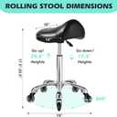 Saddle Stool Chair with Wheels, Ergonomic Thicker Saddle Seat Design for Healthy Sitting Posture, PU Leather, Rolling Saddle Stool with Silent Rubber Wheels Adjustable for Salon Massage Home, Black
