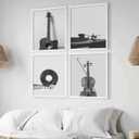 ESPWTOUD 4Pcs Black and White Minimalist Music Canvas Wall Art, Vintage Guitar Violin Vinyl Record Musical Instruments Poster Print, Wall Decor Artwork for Music Studio Living Room Bedroom Home DecorationUNFRAMED (1624in)