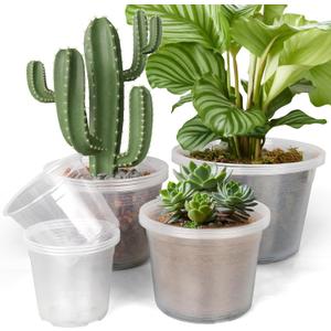 FUIJOL 6/8/10/12 Inch Large Clear Nursery Pots with Drainage, 16 Pack Clear Plastic Nursery Pots for Plants, Garden Seedling Starter Plant Pots for Succulents, Flower & Vegetable (6/8/10/12in-16Pack)