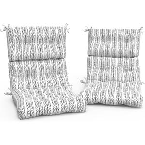 Outdoor High Back Patio Chair Cushions, Tufted Rocking Chair Cushions, Adirondack Cushions for Garden Porch Home Office Chairs Use, 44 x 22 x 4, 2 Pack, Herringbone Black White