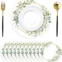 50Pcs Green Eucalyptus Leaves Round Paper Placemats,13.4 Inch Summer Wedding Round Table Mats Scalloped Disposable Placemats for Kitchen Dining Birthday Banquet Wedding Party Supplies