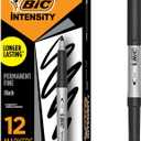 BIC Intensity Black Permanent Markers, Fine Point, 12-Count Pack of Black Markers With Non-Slip Grip for Comfort and Control