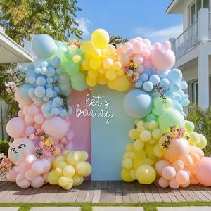 Pastel Balloon Arch Double Stuffed Pink Yellow Blue Green Balloons Different Size for Colorful Spring Princess Unicorn Easter Happy Birthday Baby Shower Party Decorations