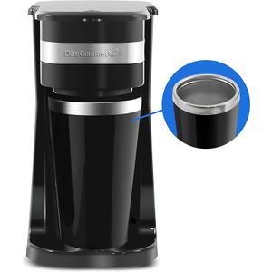 Elite Gourmet EHC113 Personal SingleServe Compact Coffee Maker Brewer Includes 14Oz. Stainless Steel Interior Thermal Travel Mug, Compatible with Coffee Grounds, Reusable Filter, Black
