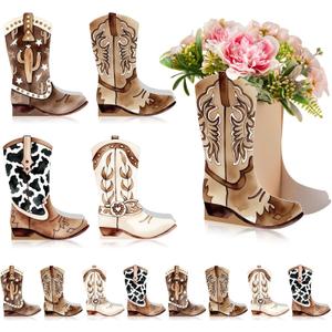 12 Set Western Boots Flower Boxes Centerpiece Boot Shape Gift Boxes Party Decoration Vase Centerpieces for Tables Boots Rodeo Birthday Baby Shower Supplies (Western,Cowboy Cow)