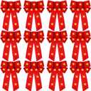 Crowye 12 Pcs Large LED Valentines Bows Lighted Velvet Bows Decoration Wreath LED Light Bow Christmas Tree Topper for Indoor Outdoor Xmas Winter Decoration (5 x 8 Inches,Red)