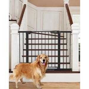 Baby Gate for Stairs, Mom's Choice Awards Winner-Auto Close Dog Gate for The House, Gifts for Mom, Easy Install Pressure Mounted Pet Gates for Doorways, Black