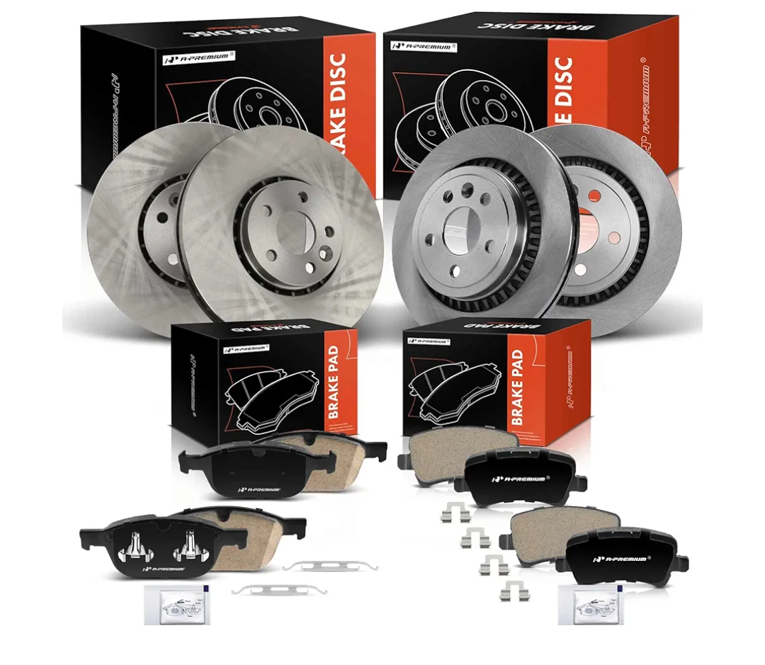 A-Premium Front and Rear Vented Disc Brake Rotors + Ceramic Pads Kit Compatible with Select Volvo Models - XC60 2010-2015, 12-PC Set