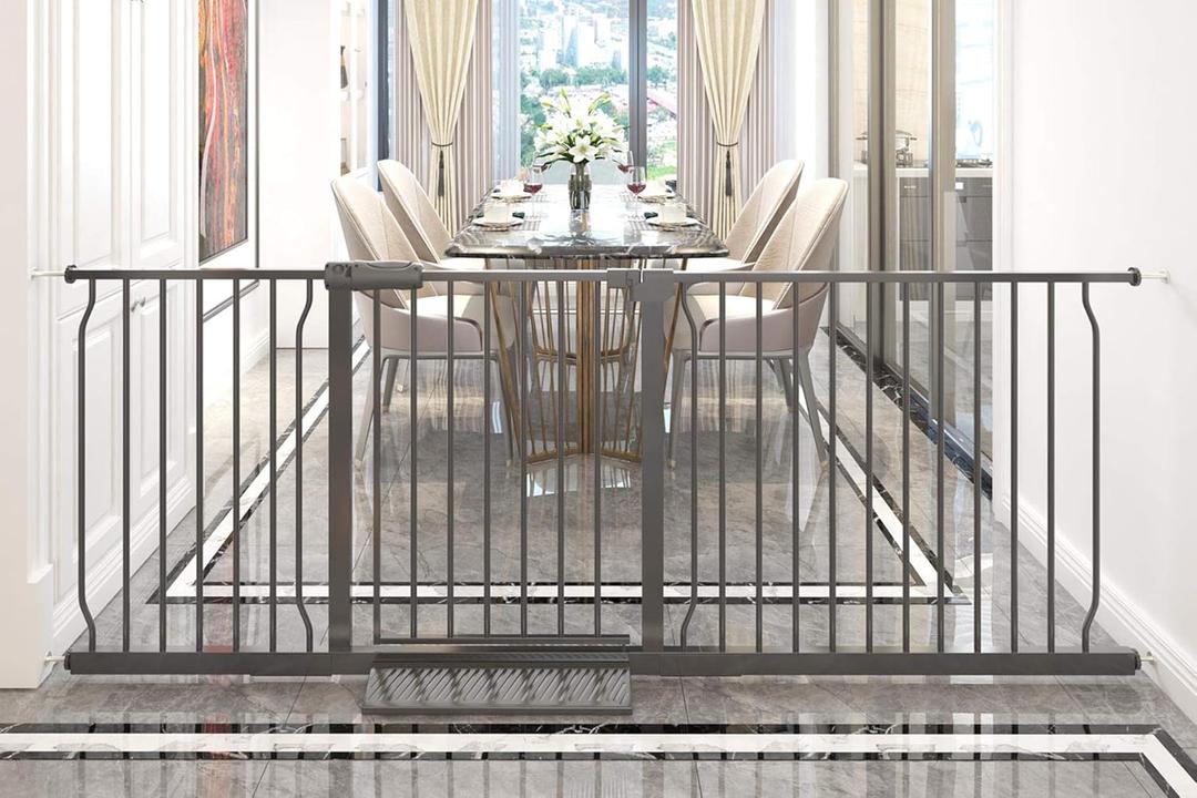 Extra Wide Baby Gate Tension Indoor Safety Gates Black Metal Large Pressure Mounted Pet Gate Walk Through Long Safety Dog Gate for The House Doorways Stairs (71.65"-76.38"/182-194CM, Black)