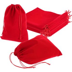 uxcell 25 Pcs Velvet Drawstring Bag, 8 x 10 Inch Jewelry Velvet Pouches Gift Bags for Wedding Party Favor Candy Jewelry Packaging Organizing Storage, Red