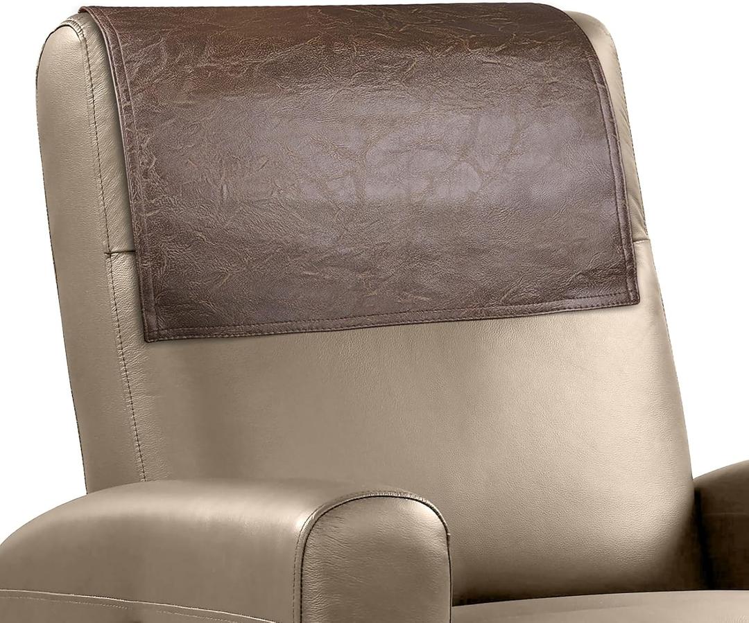 Recliner Headrest Protector Faux Leather Headrest Cover for Recliner Chair Headrest Cover Chair Arm Covers Couch Headrest Cover for Furniture Sofa Protector for Home Office 17 x 27In (Brown)