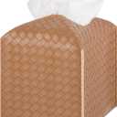 Tissue Box Cover PU Leather Tissue Holder Square Facial Tissue Case Facial Paper Organizer Dispenser for Bathroom, Vanity Countertop, Tabletop, Car, Brown