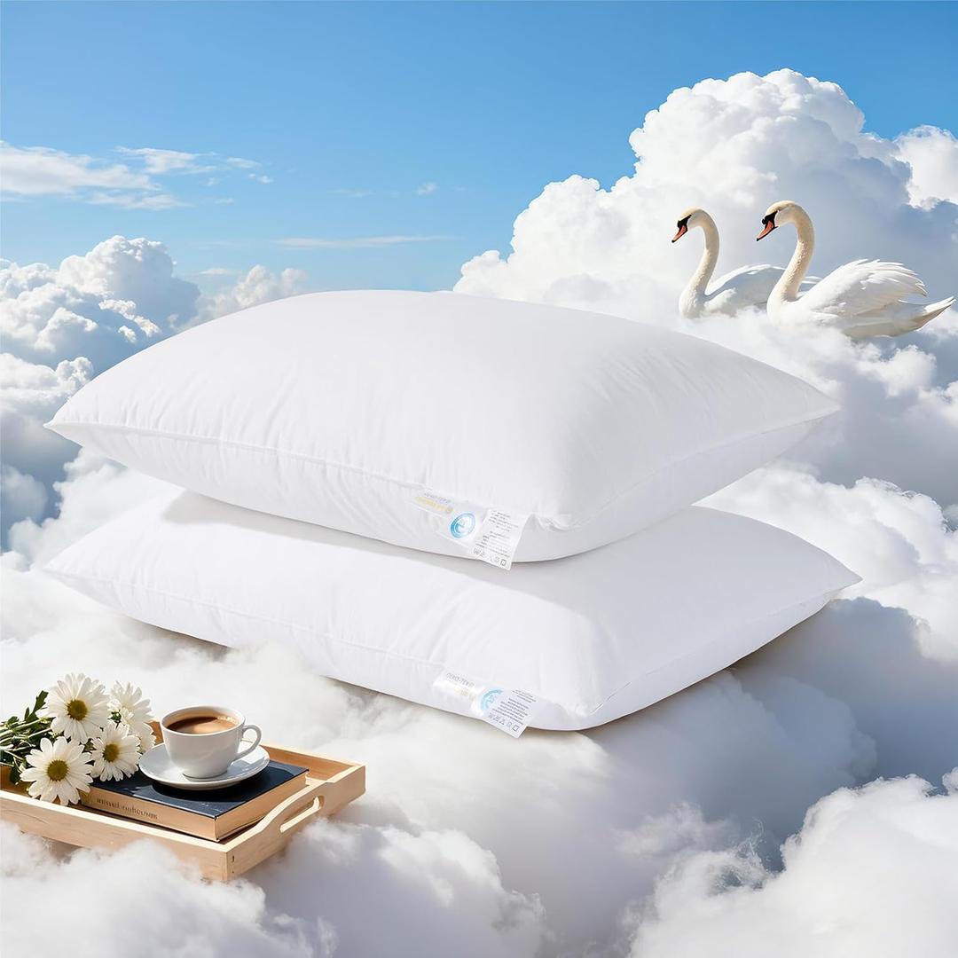Luxury Canadian White Goose Down Pillows - Soft Down Pillow for Sleeping, Fluffy Hotel Bed Pillows for Side Sleeper (Standard,2 Pack(20"x26"))