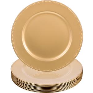 12 Pack Gold Charger Plates 13 Inch Plastic Round Beaded Decorative Charger Plates Gold Plate Chargers Reusable Dinner Chargers for Wedding, Party, Catering Event, Elegant Tabletop Decor