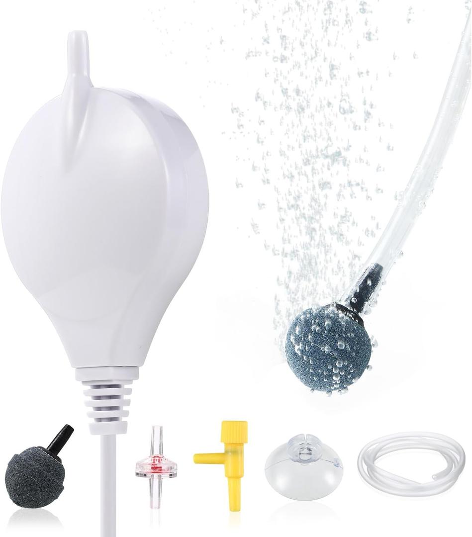 Aquarium Air Pump Mini Fish air Pump Super Quiet Fish Bowl air Pump for Up to 10 Gallon Fish Tank 1.5 Watts 310ml/min (White-Complete Kit)