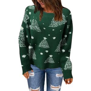 EGELEXY Women Christmas Sweater Funny Christmas Tree Sweater Sweatshirt Long Sleeves Knitted Pullover Green, XXL