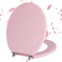 Pink Round Toilet Seat Natural Wood Toilet Seat with Zinc Alloy Hinges, Easy to Install, Easy to Clean, Scratch Resistant Toilet Seat by Angol Shiold (Round, Pink)
