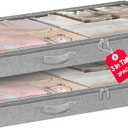 punemi 3 Inch Low Profile Under Bed Storage Bins with NO STURCTURE Design, Shallow Clothes Storage Bags with Clear Lids - Fits Under Sofa, Couch, Dorm, or College Beds, 40x20x3inch, 2 Pack, Grey