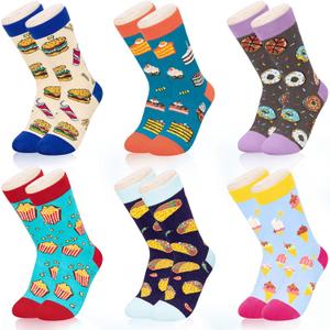 Pair of 6 Boys Girls Novelty Crew Socks + Gift Box, Funny Colorful Presents for 2-18 Years Old Kids Teens (4-7 Years, 6 Pack-burger Cake Icecream Taco Popcorn Donut)