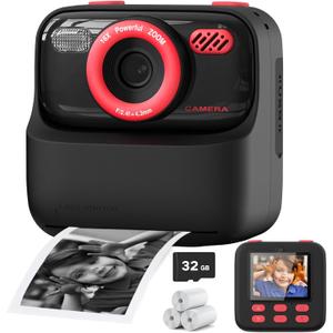 Upgrade Kids Camera Instant Print for Boys and Girls, 1080P HD Dual-Lens Selfie Digital Camera with Print Paper & 32G Card, Christmas Birthday Gifts Toys for Toddler and Teenagers Age 3-16 Years Old (Black)