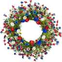 22 Inches Patriotic Wreaths for Front Door 4th of July Wreath Independence Day Wreath with Red White and Blue Tulip Flowers for Window Wall Front Porch Memorial Flag Day 250th Anniversary USA Decor