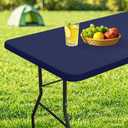 homing Rectangle Table Cloth Cover, Waterproof Polyester Elastic Fitted Tablecloth, Fits for 4 Foot Folding Tables, Washable Table Protector for Picnic, Camping, 4th of July (Navy Blue, 24" x 48")