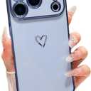 ZTOFERA Designed for iPhone 17 Pro Case 6.3 inch,Cute Plating Edge Love Hearts Pattern with Camera Lens Protection Phone Cover for Girls Women,Blue