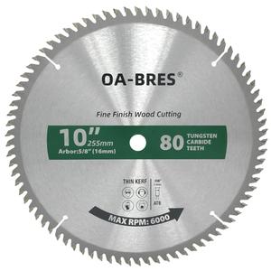 10-Inch Miter/Table Saw Blades, 80-Tooth ATB TCT Fine Finish Wood Cutting Circular Saw Blade with 5/8 Inch Arbor