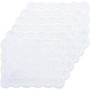 HOMBYS Quilted Placemats Set of 6 Washable-13x18 inches Rectangular Placemats for Kitchen Table-100% Cotton Fabric Rectangular Table Mats, (Pure White)