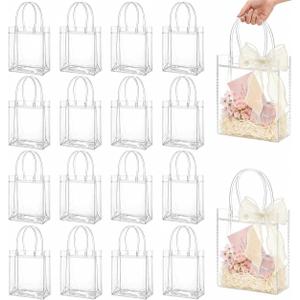 Clear PVC Gift Bags with Handles - 30PCS Small Party Favor Bags Transparent Party Favour Plastic Gift Bag Tote Goodie Bag Bulk Pvc Plastic Bags with Handles for Gifts(Small Size 5.9 x 7.8 In)
