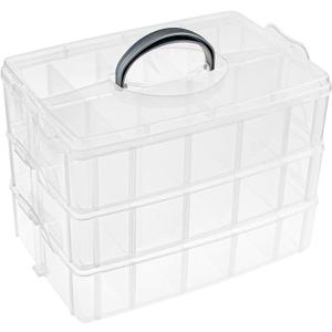 Foraineam 3-Tier Stackable Storage Box Organizer with 30 Adjustable Compartments, Plastic Craft Organizer Case Tool Storage Container Bins for Jewelry Beads Arts and Crafts Beauty Supplies
