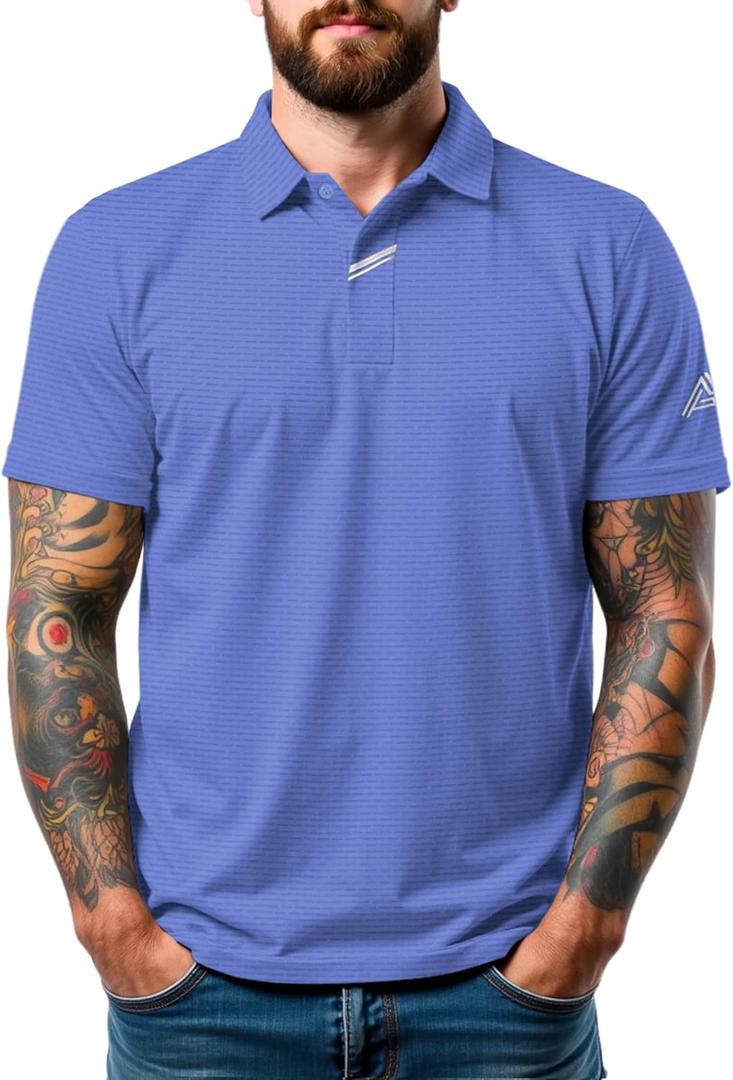 Men's Golf Polo Shirts UPF 50+ Short Sleeve Dri Fit Polos Stretch Performance Collared Golf Casual Work Business Wear (Blue)