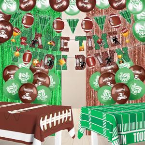 Super Football Party Decorations 2025 Football Theme Party Supplies Includes Game Time Touch Down Banner Balloons Disposable Tablecloth Foil Fringe Curtain for Football Game Day Tailgates Party Decor