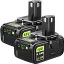 Abeden Replacement for Ryobi 18V Battery, 2-Pack P108 Lithium-Ion 4.0 Ah True High-Performance Compatible with 225+ 18V ONE+ Tools & Chargers with USB & Type-C Ports