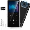 64GB MP3 Player with Bluetooth 5.2, AiMoonsa Music Player with Built-in HD Speaker, FM Radio, Voice Recorder, HiFi Sound, E-Book, Earphones Included (Black)