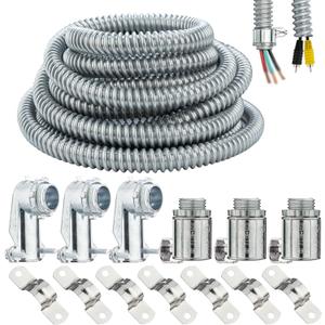 (1/2" Dia * 25 Feet) Yariwiz Flexible Steel Electrical Conduit Liquid Tight Steel Conduit Kit with 3 PCS Coupling, 3 PCS Elbow and 7 PCS Strap, Flex Liquidtight S-LCCK-0.5-25FT-KIT