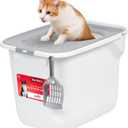 IRIS USA Cat Litter Box Large Top Entry with Lid, Enclosed Litter Box with Litter Catching Lid & Scoop, Covered Cat Litter Box Enclosure for Privacy, High Sided, White/Gray