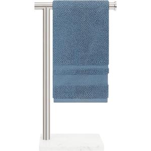 Standing Hand Towel Holder with Marble Base, 304 Stainless Steel Towel Rack, Countertop Stand Towel Ring for Bathroom (Brushed Nickel)