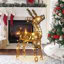 Christmas Reindeer Outdoor，23.6" H Light Up Reindeer Decoration，Prelit 3D Rattan Standing Christmas Deer with 40 Warm LED Lights for Xmas Outdoor Indoor Holiday Yard Garden Decor