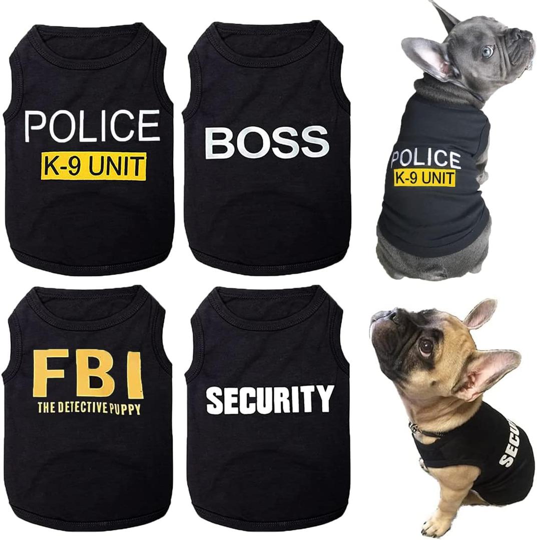 Dog Shirts 4 Pack Cat Apparel Costumes for CosplayBreathable Pet T-ShirtsSummer Clothes K9 Security Boss FBI Vest for Dogs Puppy Boy Girl (X-Small)