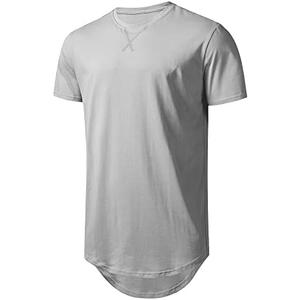 LETAOTAO Mens Hipster Longline T-Shirt Drop Cut Scallop Long Tail Slim Fit Bodybuilding Gym Muscle Workout Tee, XXL