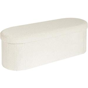 B FSOBEIIALEO Ottoman with Storage for Living Room, Sherpa Folding Storage Ottoman Foot Rest, 43.3 Inches Collapsible Bedroom Bench Cream White