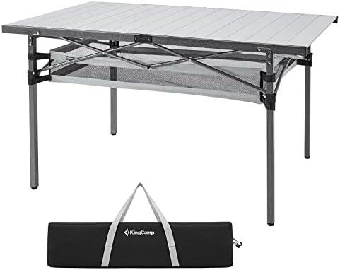 KingCamp Folding Camping Table, Aluminum Roll-Up Camp Table, Large Foldable Table for 6-8 Person, Outdoor Portable Tables with Carry Bag, 180 LBS Heavy Duty Load (Silver+Mesh：53.5"x27.5")