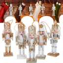 VOSAREA Christmas Nutcracker Ornaments Hanging Soldier Nutcracker Wooden Nutcracker Pendants Glittering Powder Nutcracker Figures Ornament for Party Store Home (White Gold)